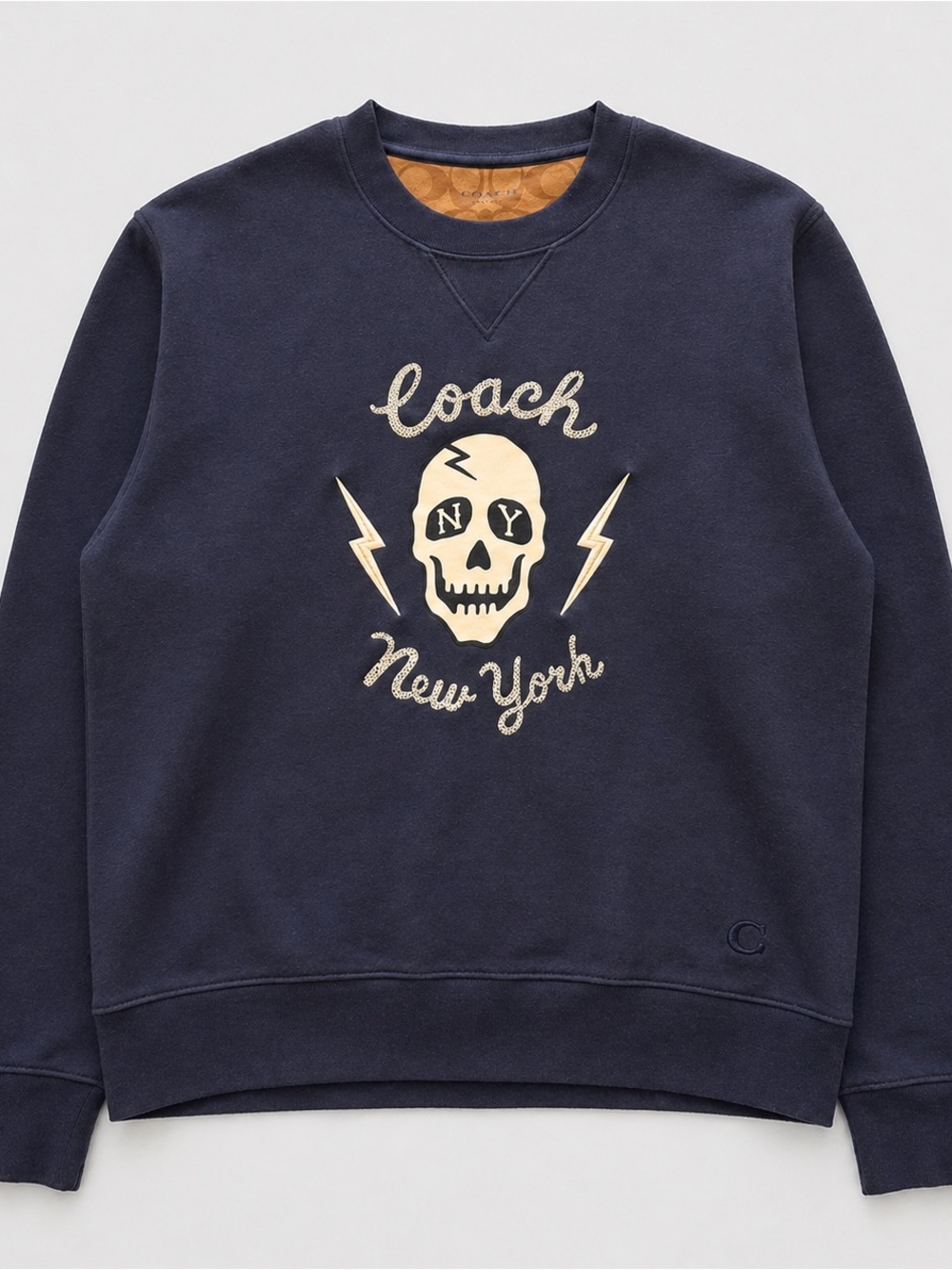 Coach Navy Blue Sweatshirt with Cream Skull Graphic